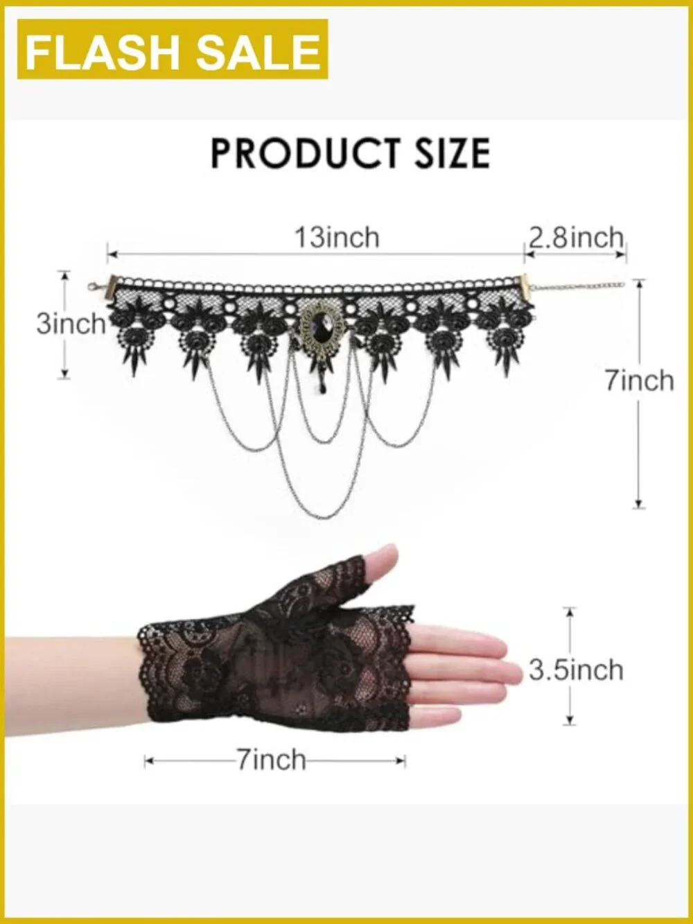 Gothic Lace Choker and Fingerless Gloves Set - Vampire Witch Costume Accessory